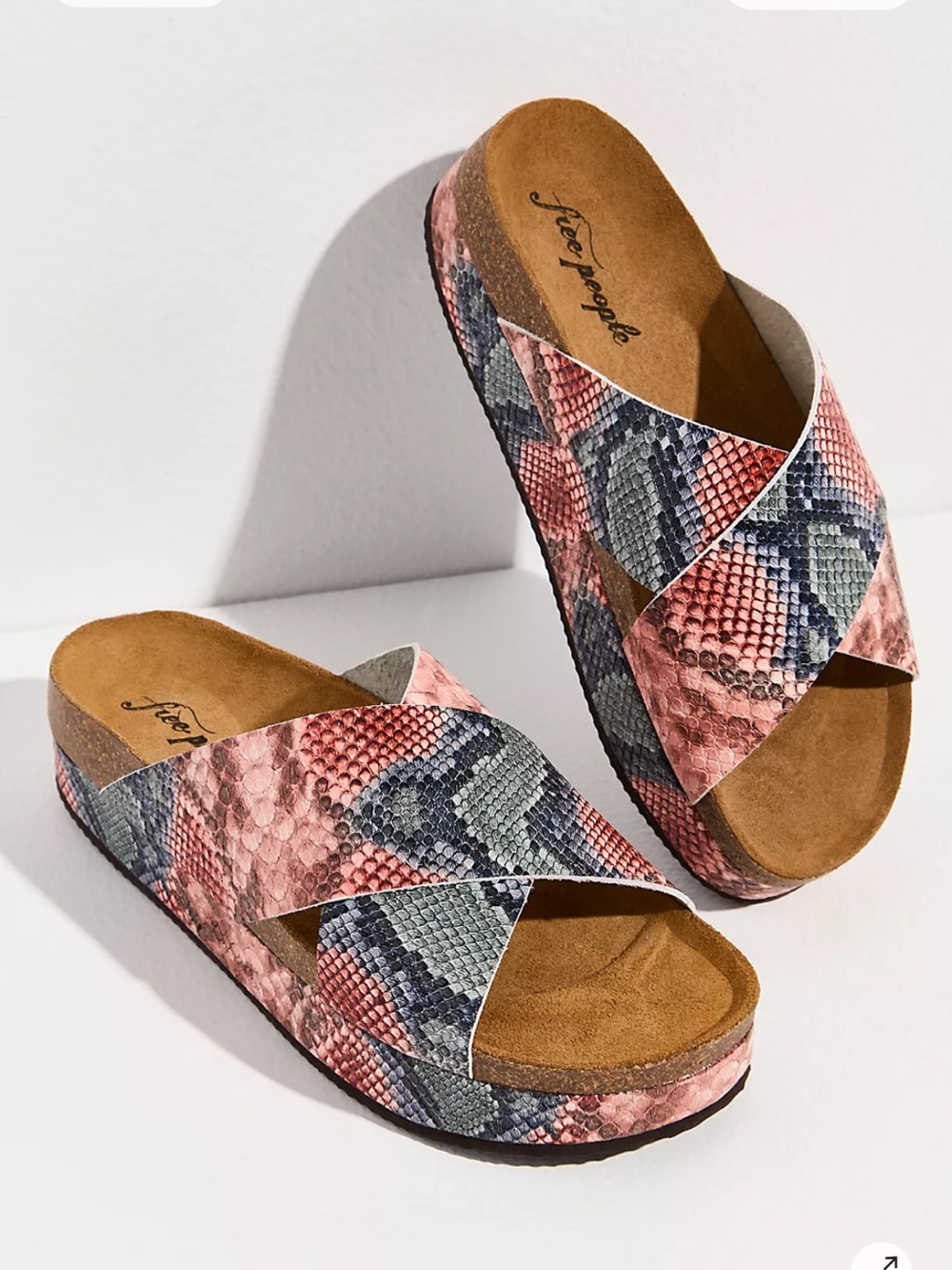Free People NEW Sidelines Double Strap Flatforms Sandals in Candy Snake 39